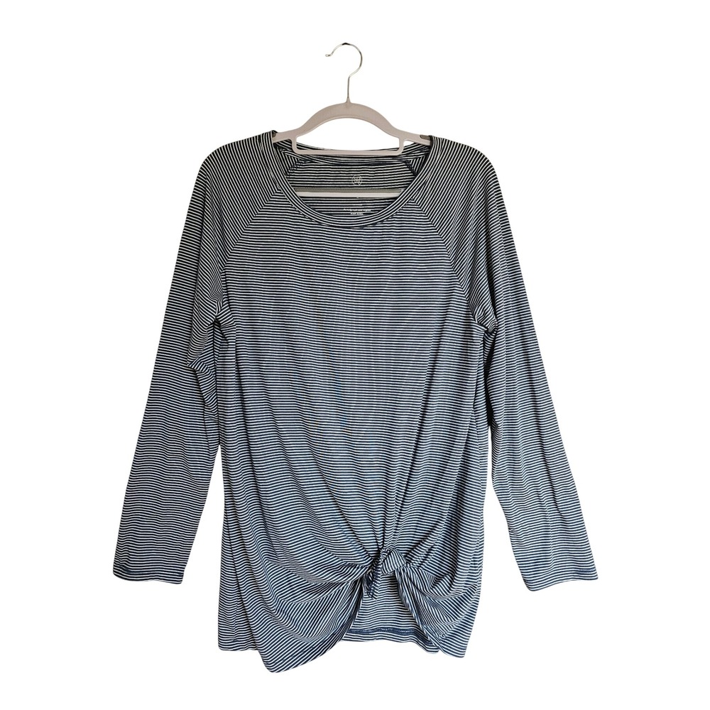 We Wander Front Knot‎ Striped Top Women Size M Navy White Long Sleeve Raglan Tee